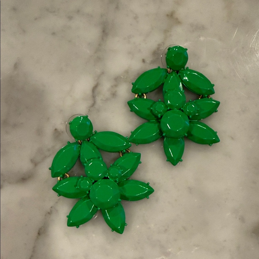 J. Crew Green Floral Statement Earrings